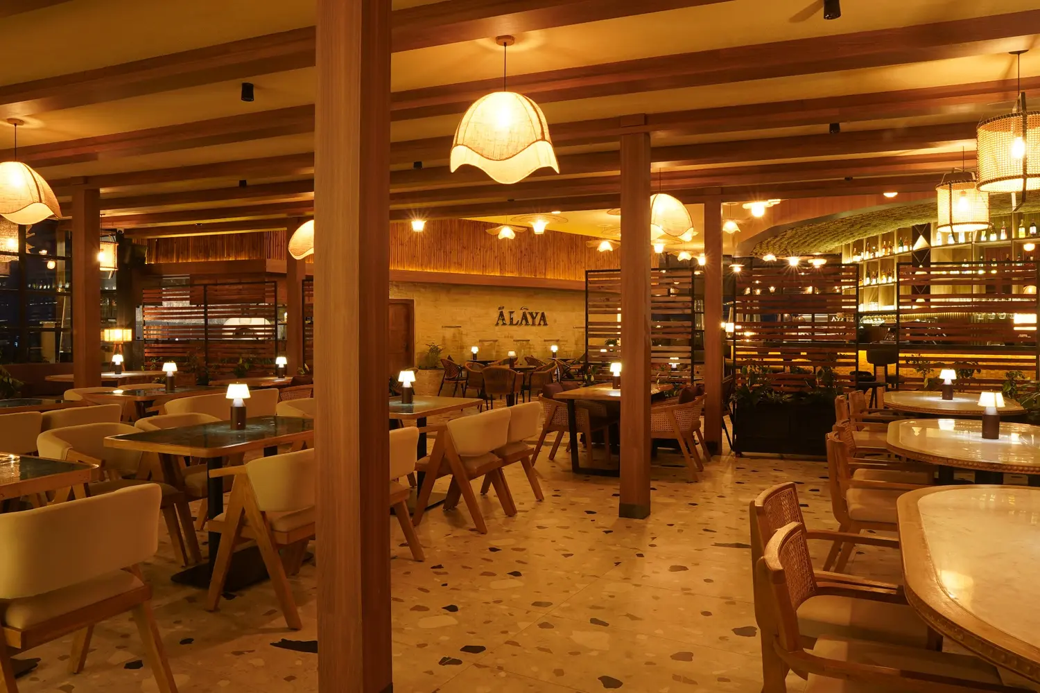Warm timber dining room at Ālaya